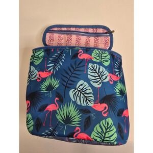 Lug Dolly Tall Cosmetic Case Flamingo Tropical Print Toiletry Bag Navy Pink Blue